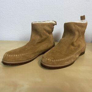 Steve Madden Womens Tommy Boots Brown Leather Moc Toe Slip On Sherpa Lined 8.5M